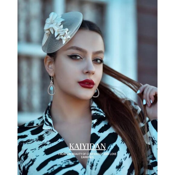 Turquoise Teardrop Shaped Vintage Long Summer Earring for Women Jewelry - Picture 4 of 10